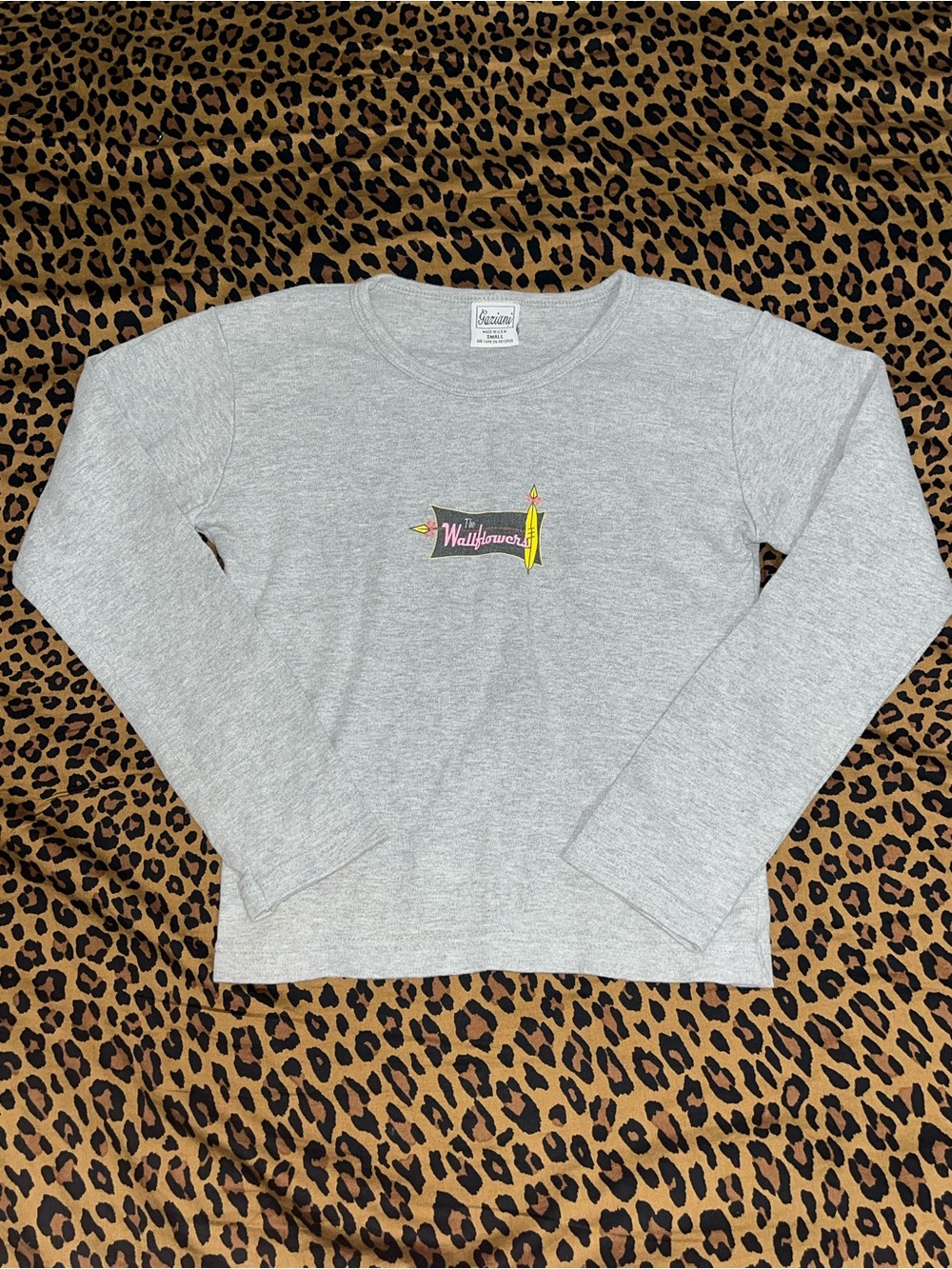 Wallflower Gray Cropped Long-Sleeve Tee with Pink & Yellow Surf Logo